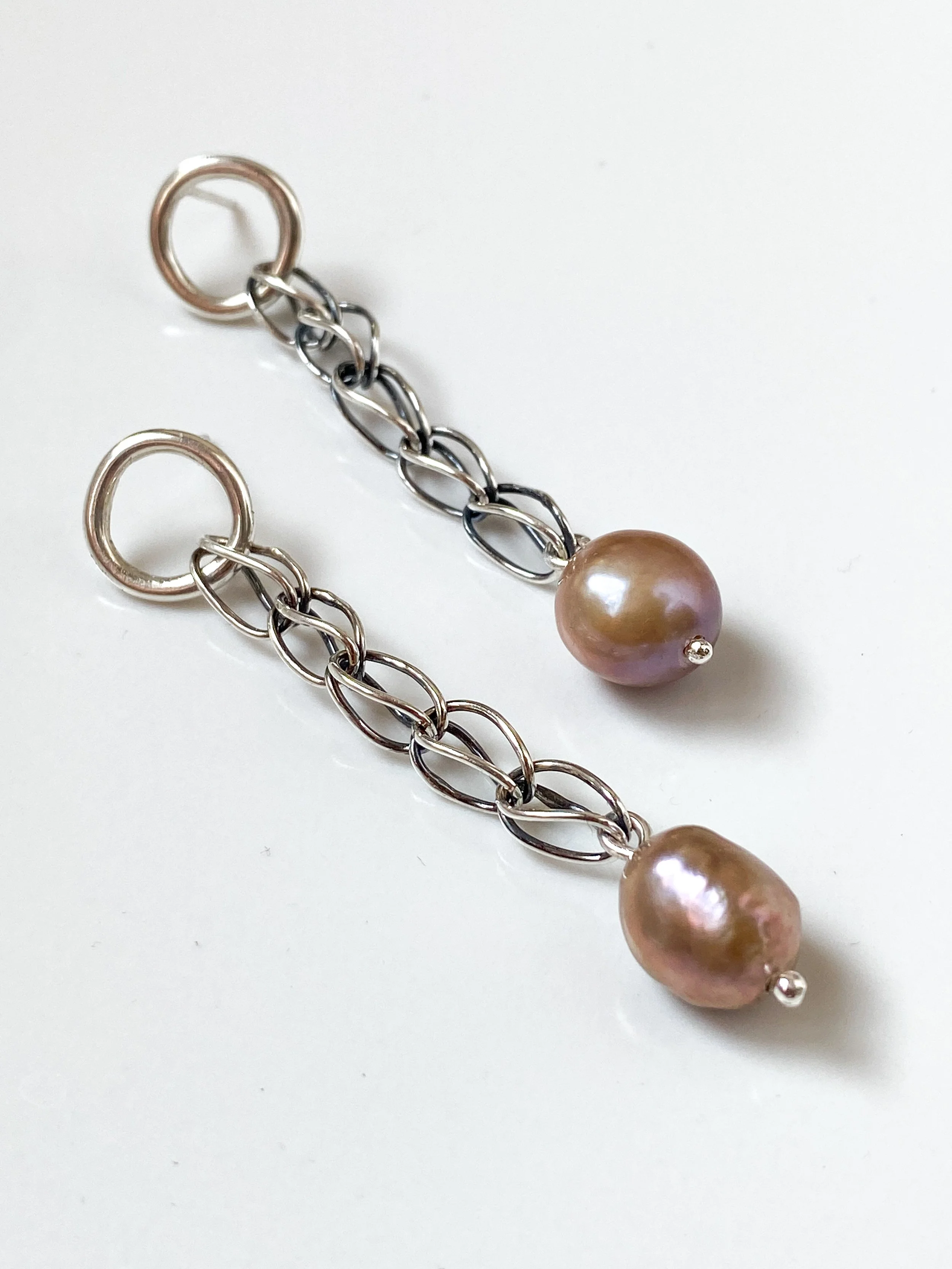 Recycled sterling silver and vintage pearl earrings