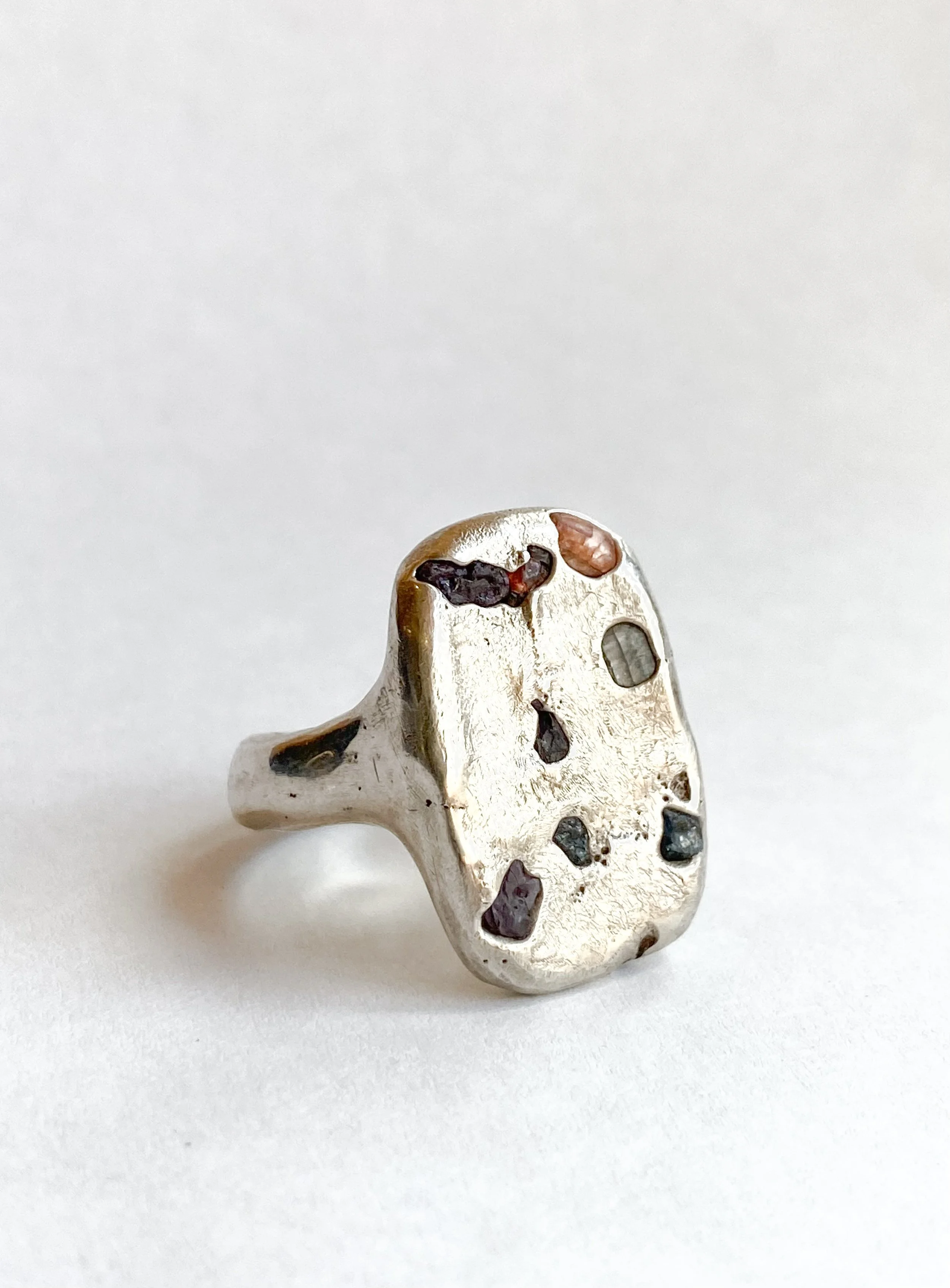 Recycled sterling silver and raw sapphire ring