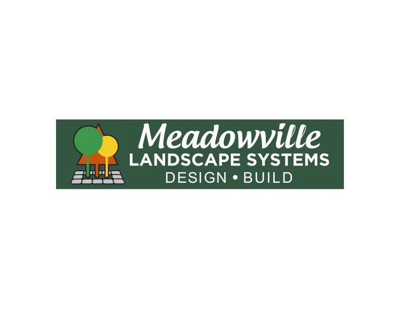 Meadowville Landscape Systems logo with trees and grass design.