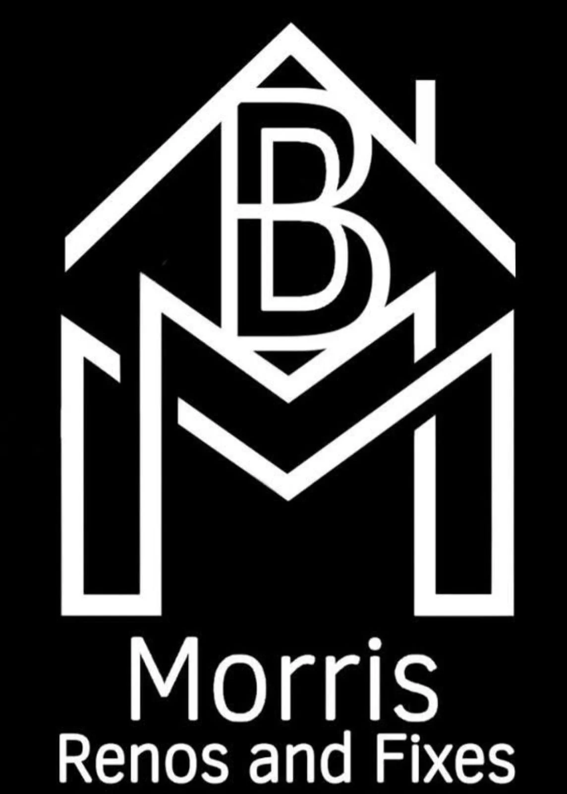 Black and white logo featuring a stylized house with the initials M and B, and the text "Morris Renos and Fixes" beneath.