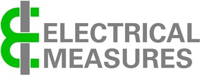 Logo for Electrical Measures featuring a stylized electrical plug and green accents.