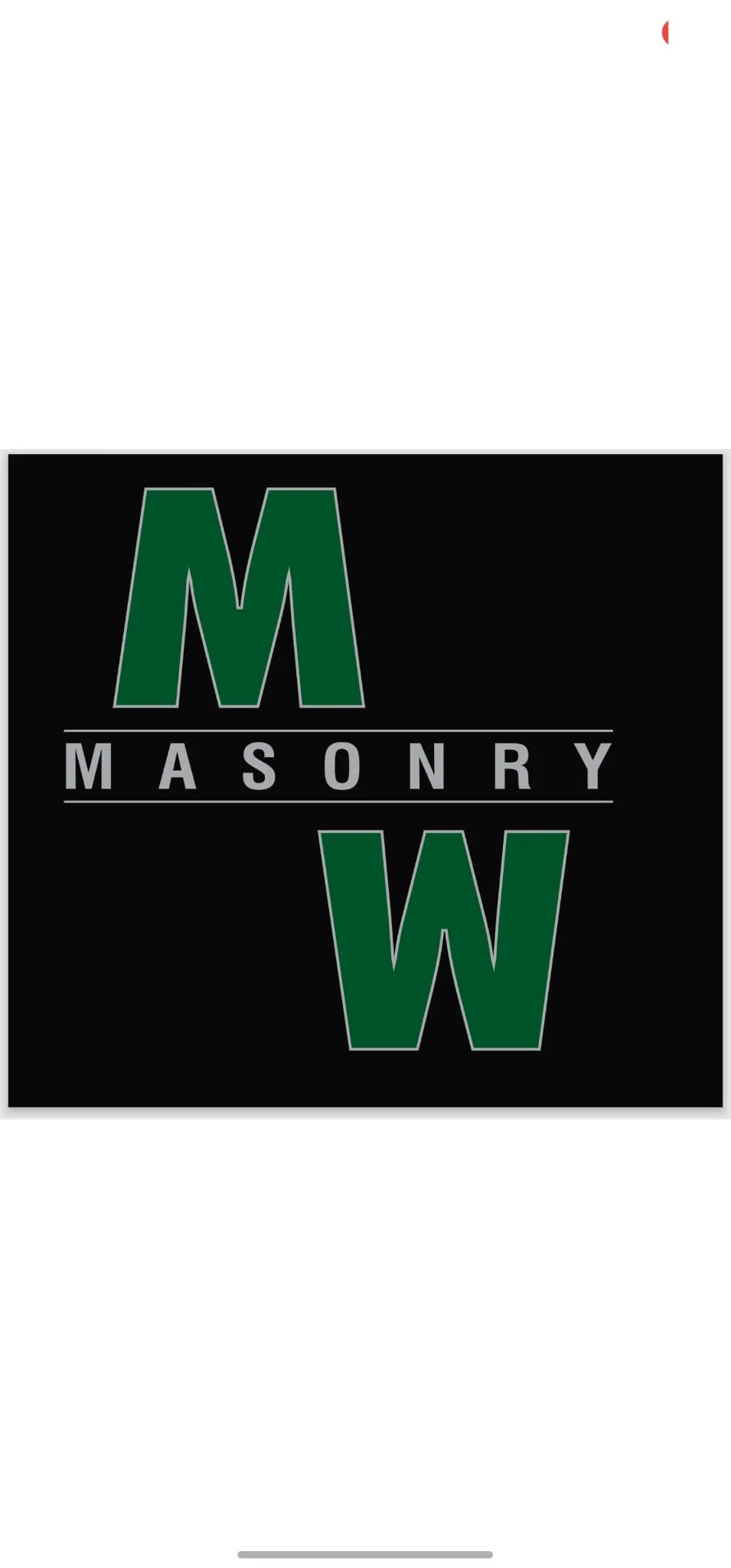 Masonry W logo with green letters and gray text on black background.