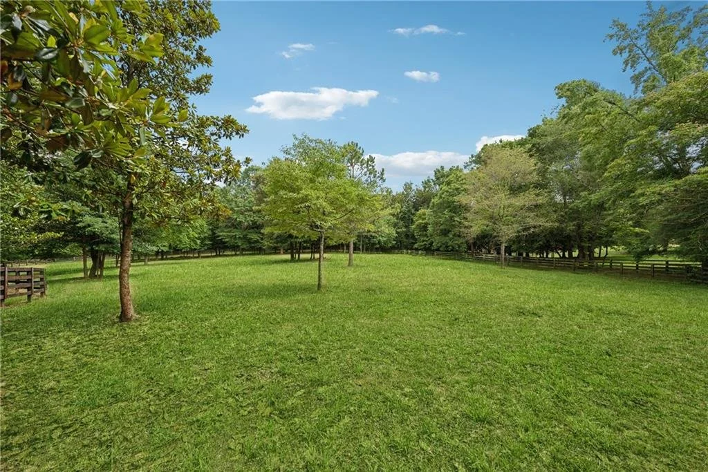 A wide open grassy park with a few small trees in the foreground and larger trees in the background, under a partly cloudy sky.