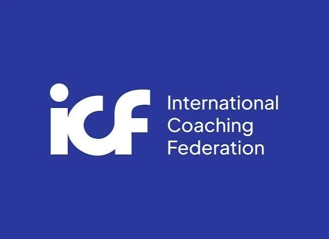 Logo of the International Coaching Federation with a blue background and white text.