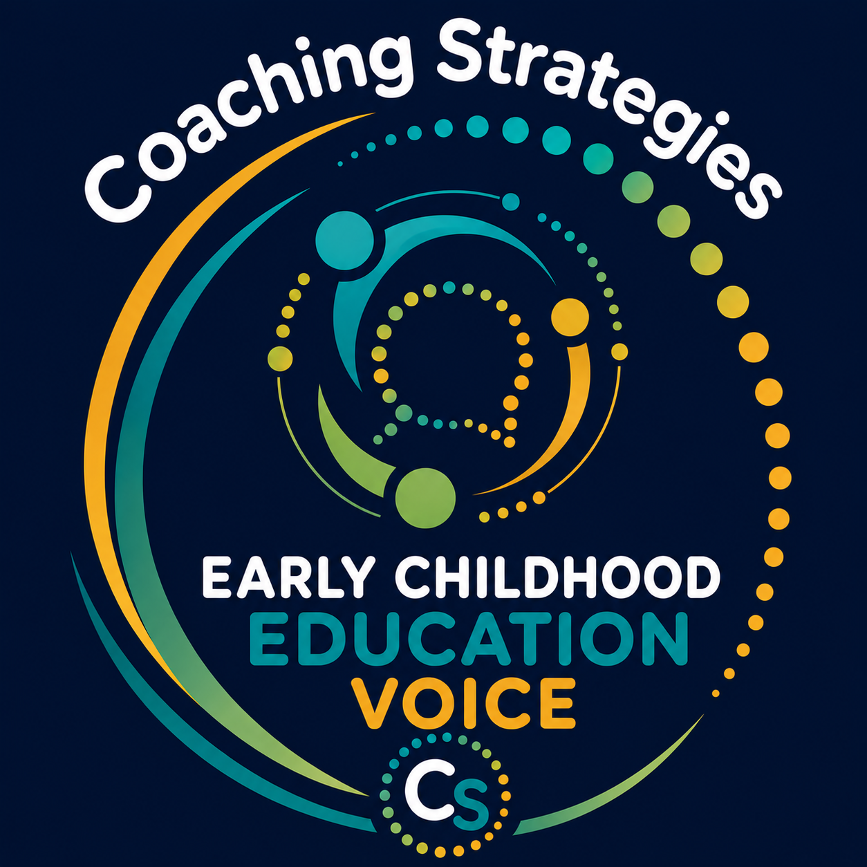 Logo for Coaching Strategies Early Childhood Education Voice featuring colorful abstract figures and the text 'Coaching Strategies', 'Early Childhood', 'Education Voice', and the initials 'CS'.