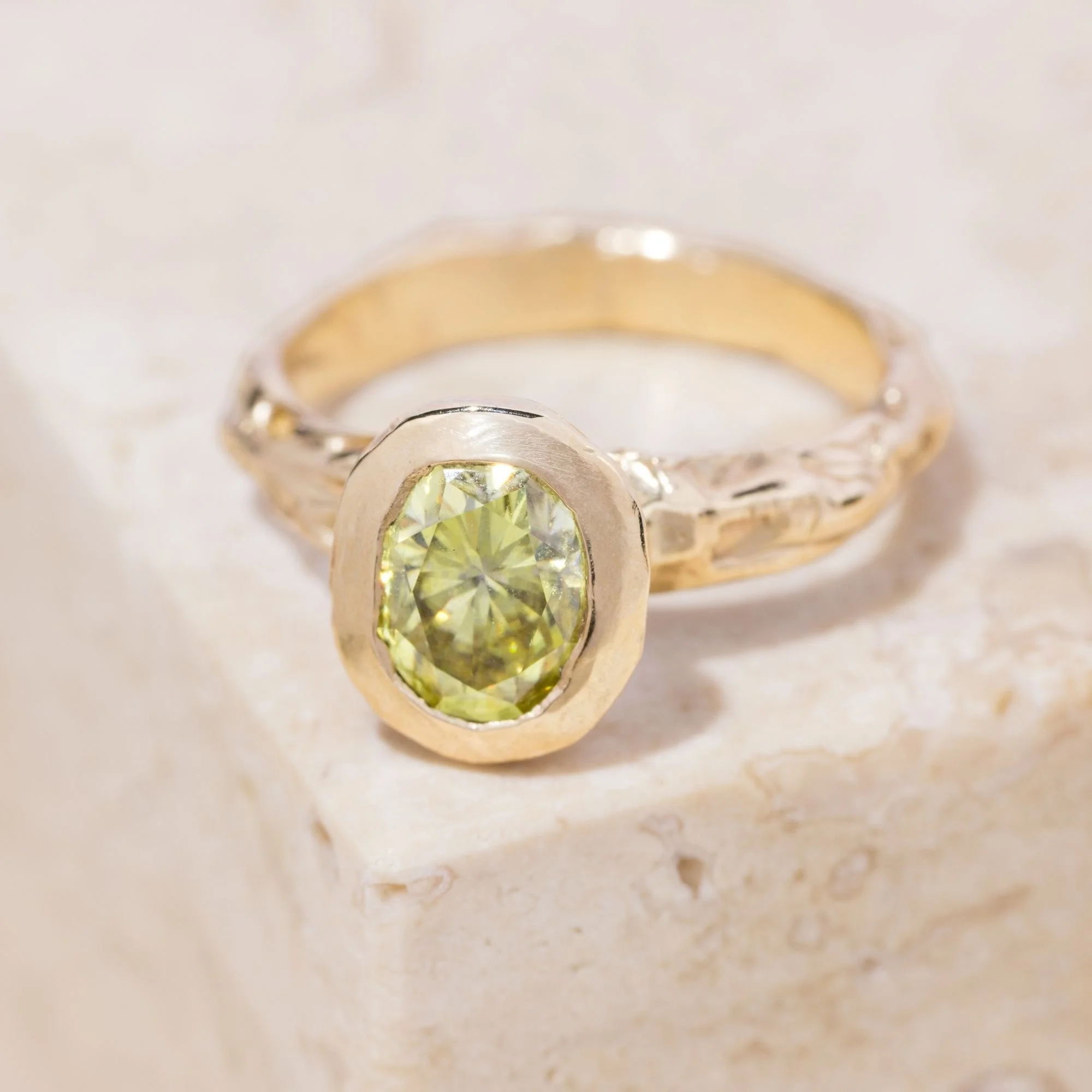 Yellow Moissanite Gold Set Ring - 9ct Gold