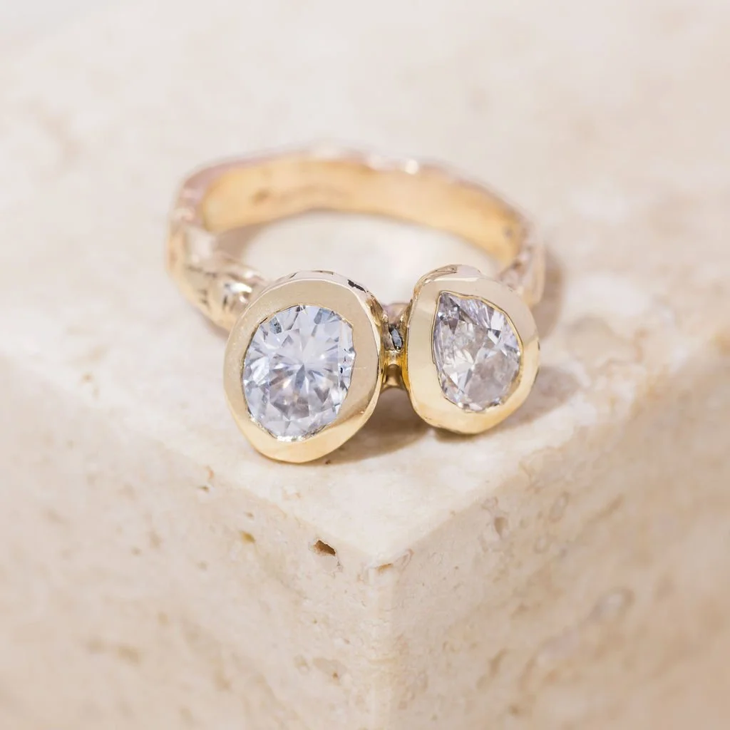 Lab Diamond & Moissanite Pear and Oval 9ct Gold Ring