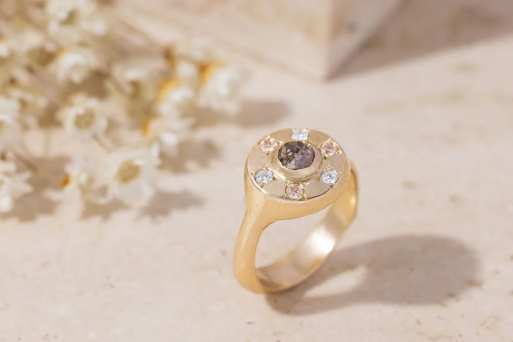 Brown Diamond Golden Halo Ring - 9ct Gold