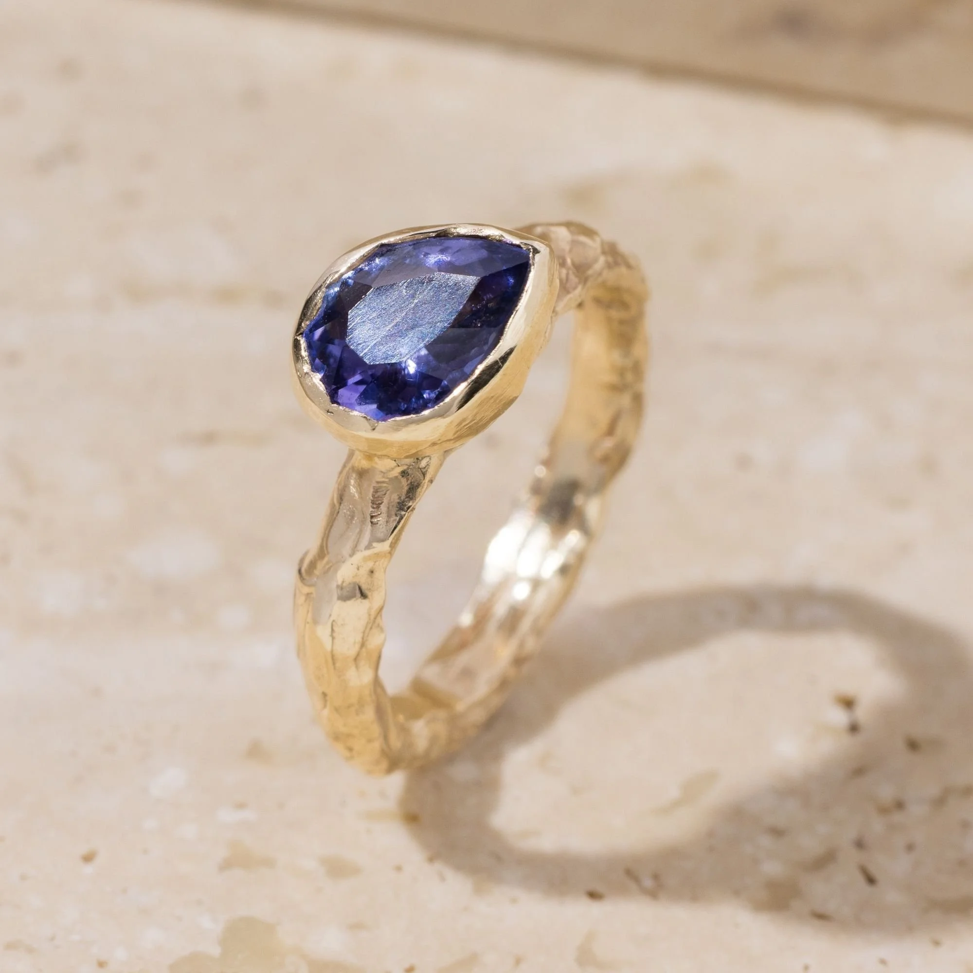 Tanzanite & Gold Pear Ring - 9ct Gold