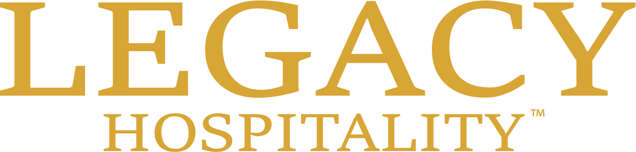 The logo shows the words "LEGACY HOSPITALITY" in large gold letters.