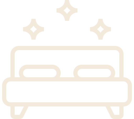 Stylized illustration of a bed with shining stars above it, representing sleep or nighttime.