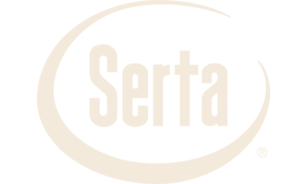Serta logo on a black background with white text and design elements.