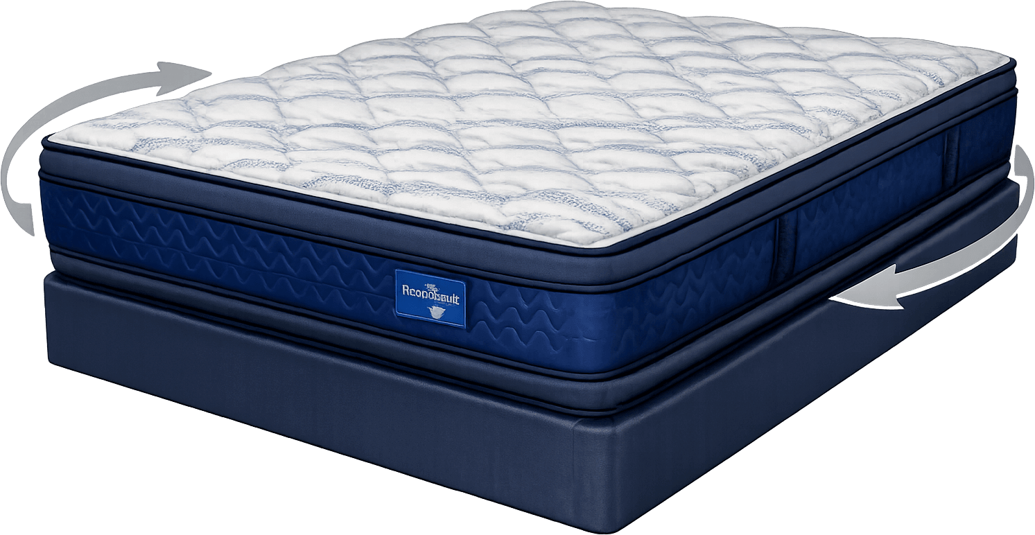 A mattress with an adjustable feature indicated by arrows, showing it can be raised or lowered at the head and foot.