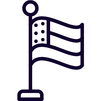 Line drawing of the American flag waving on a flagpole.