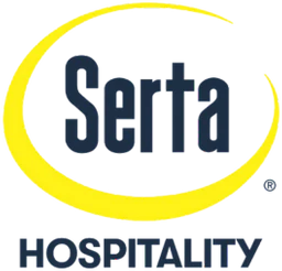 Logo for Serta Hospitality with a stylized yellow oval and the text 'Serta' in bold letters.