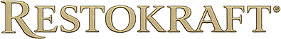 Restokraft logo in gold text on a black background