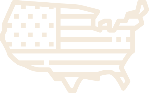 Outline of the United States with a stylized flag pattern inside.