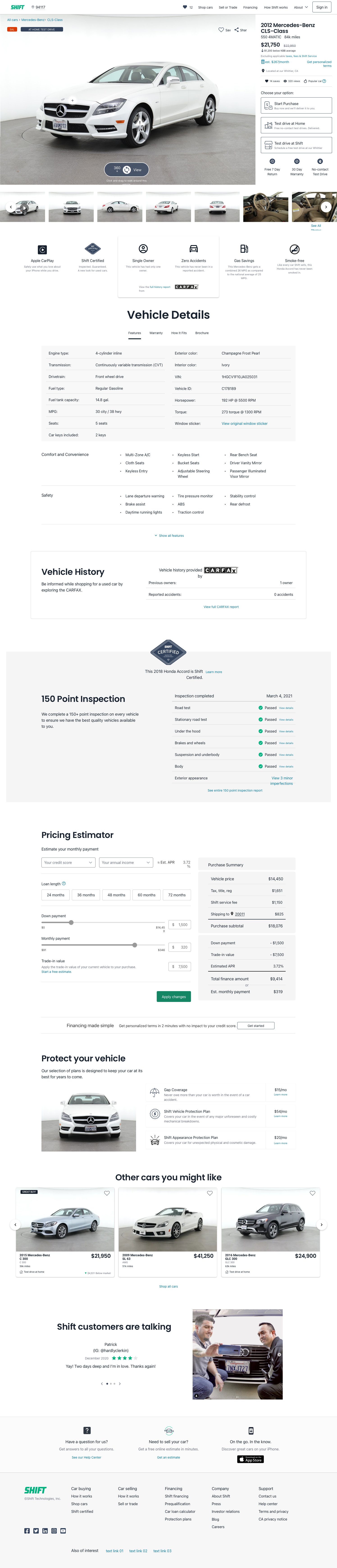 Shift Technologies Vehicle Description Page Desktop