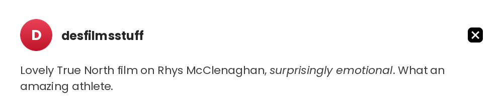 Lovely True North film on Rhys McClenaghan, surprisingly emotional. What an amazing athlete. @desfilmsstuff on X