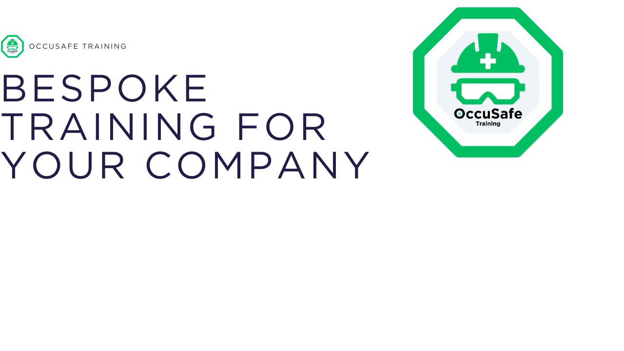A promotional banner for OccuSafe Training, offering custom safety training for companies, featuring the OccuSafe logo with a safety helmet, goggles, and a cross symbol.