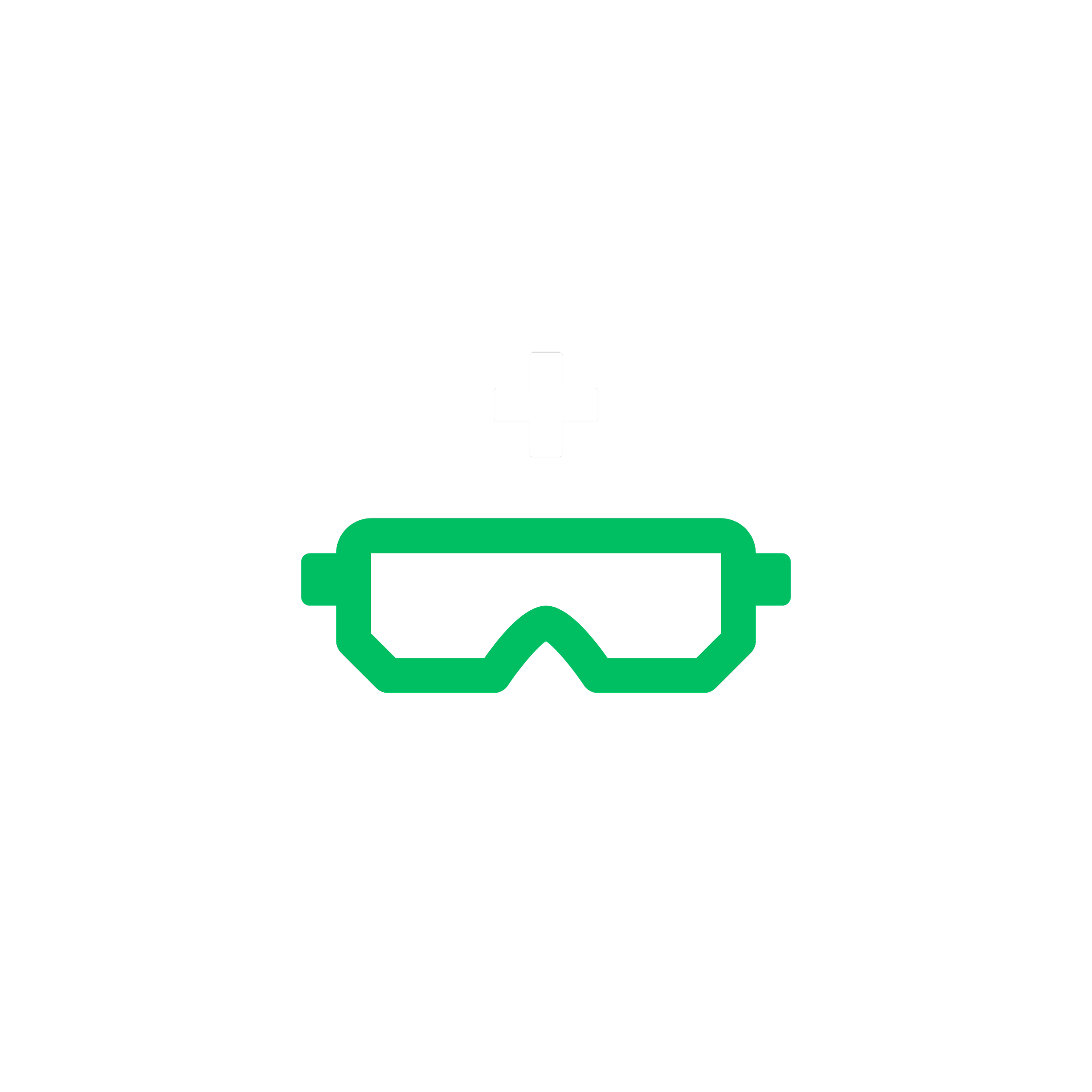 A black background with a small white cross in the center, a green border around a rectangular white area, resembling a simplified medical or first aid symbol.