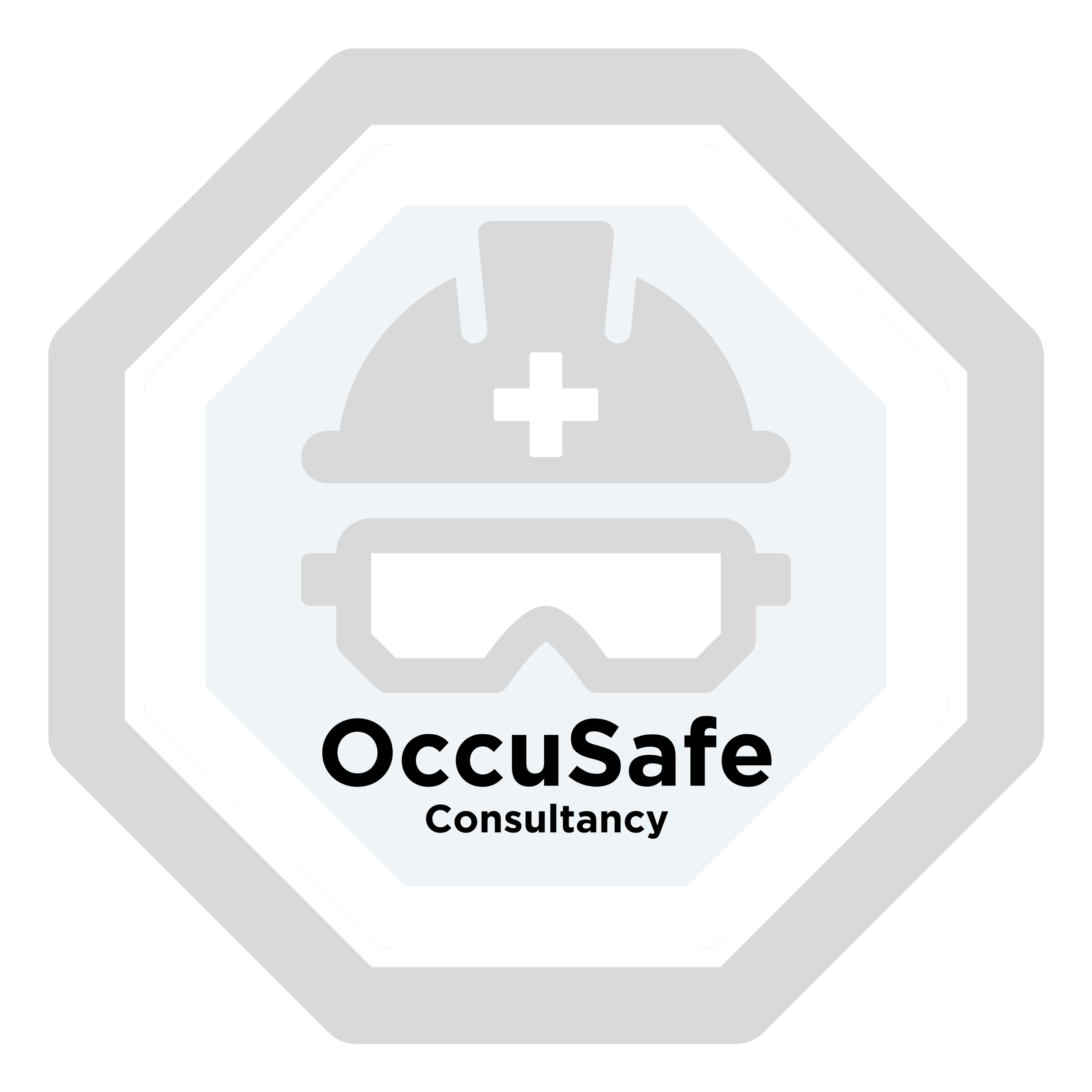 Octagonal logo for OccuSafe Consultancy with black, white, and gray colors.