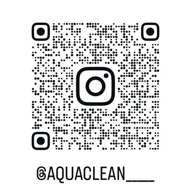 A QR code with an Instagram logo in the center and the username '@AQUACLEAN___' displayed below.