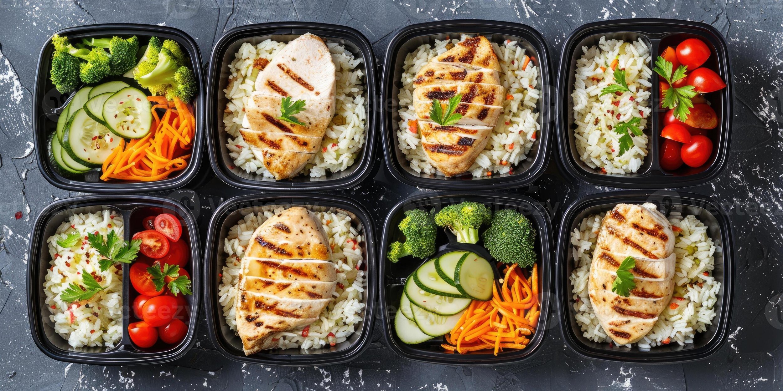 balanced healthy meal prep containers with protein carbs and vegetables for sustained energy