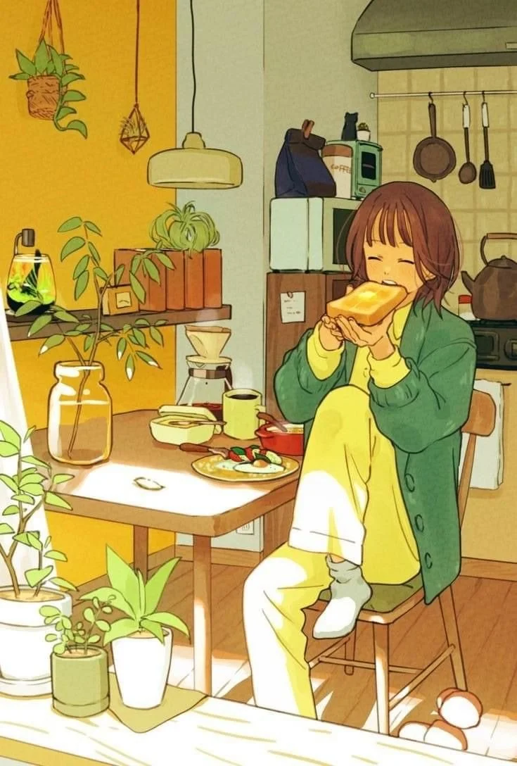 Person enjoying a healthy meal at home, representing habits supported by a nutrition tracking app