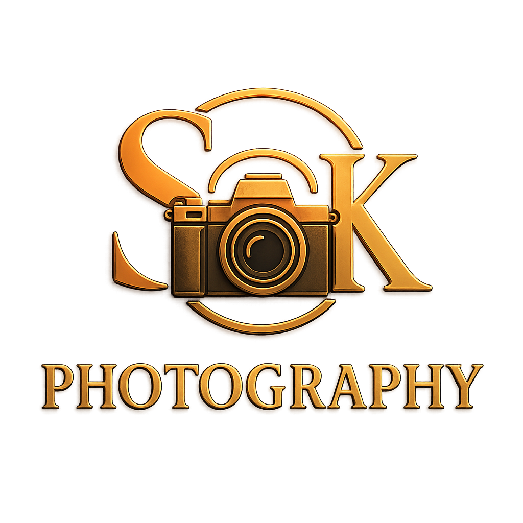 Gold 3D logo with the words 'SOK Photography' and a camera icon in the center.