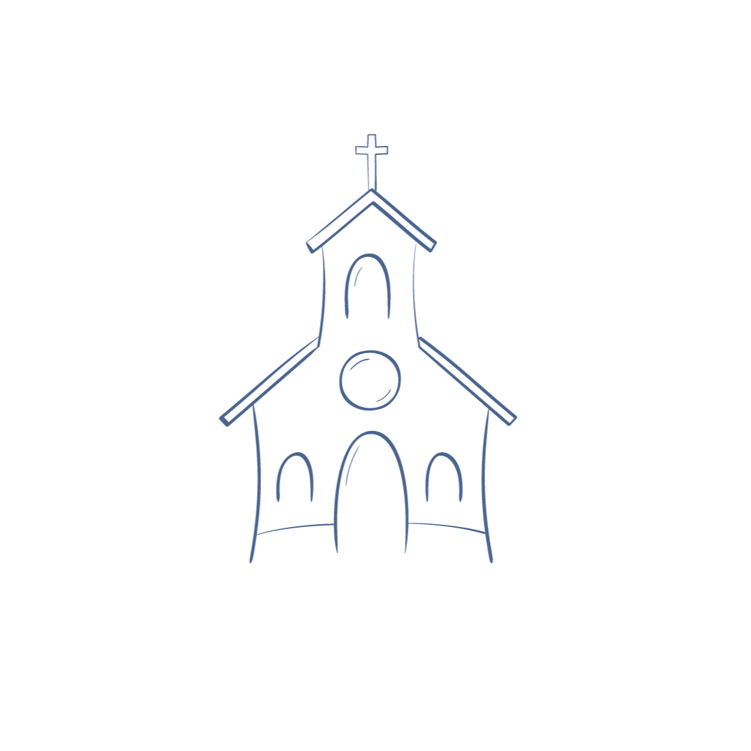 Desenho simples de uma igreja com cruz no topo, feito com linhas azuis em fundo preto.