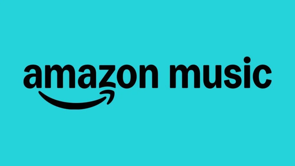 Amazon Music logo on a blue background.