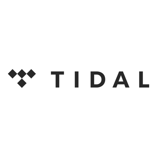 Tidal logo with a black diamond-shaped symbol and the word 'TIDAL' in black capital letters on a white background.