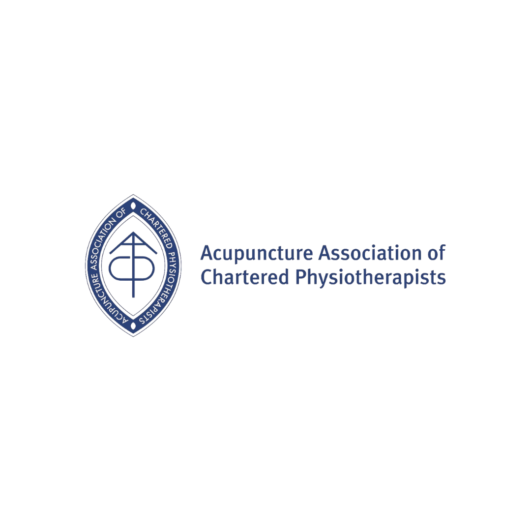 Logo of the Acupuncture Association of Chartered Physiotherapists, featuring a shield emblem with a stylized acupuncture needle symbol and the organization's name in blue text.