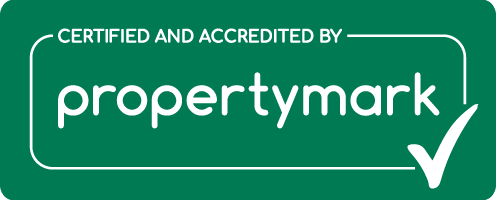 Green PropertyMark certification logo with white text and check mark, stating 'Certified and Accredited by PropertyMark'.