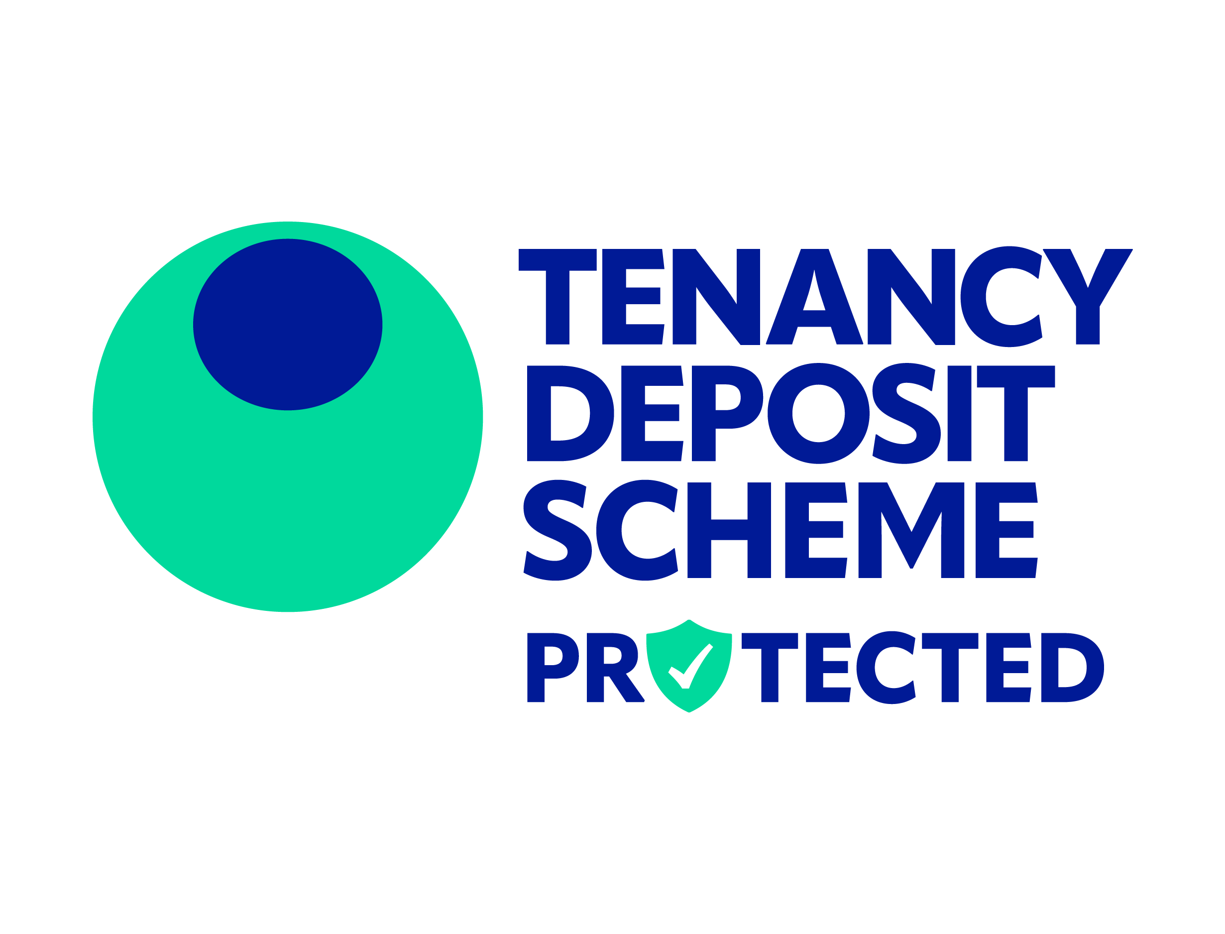 A graphic with a teal circle and a smaller dark blue circle inside it, next to the text 'Tenancy Deposit Scheme Protected' with a green shield and white checkmark.