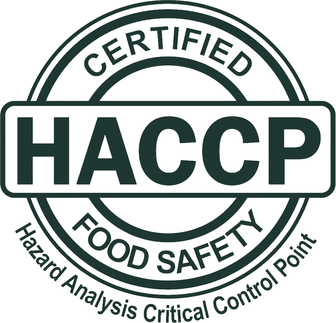 HACCP certification badge indicating food safety, hazard analysis, critical control point