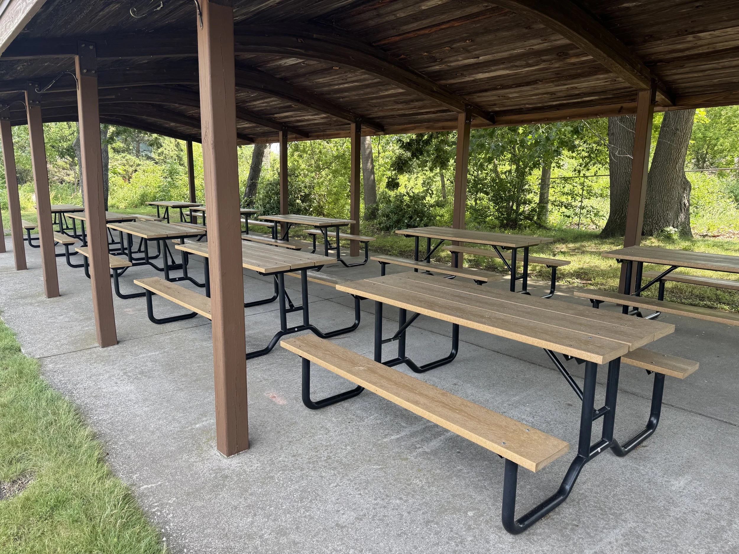 EMPTY PICNIC TABLES
