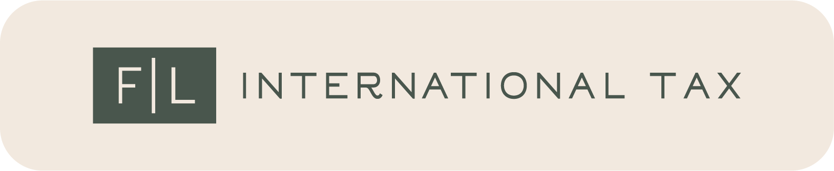Logo with the text 'F|L International Tax' on a light beige background.