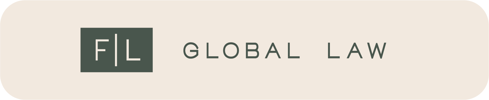 Logo with the words 'F|L GLOBAL LAW' on a beige background