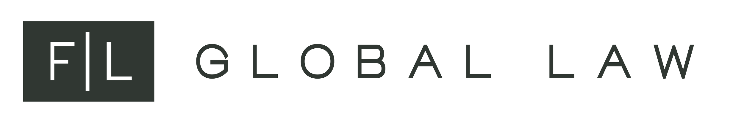 Logo with a gray square containing stylized letters 'FL' and the words 'GLOBAL LAW' to the right