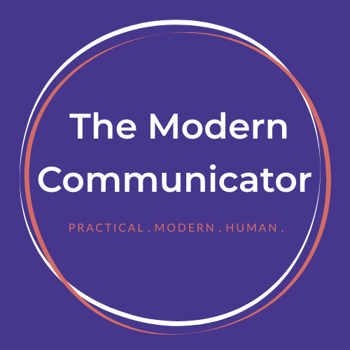 Logo on an indigo background with overlapping white and coral circles.