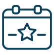 Dark blue calendar with star icon.