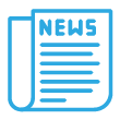 Light blue icon of newspaper.