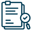 dark blue paper and magnification with checkmark icon.