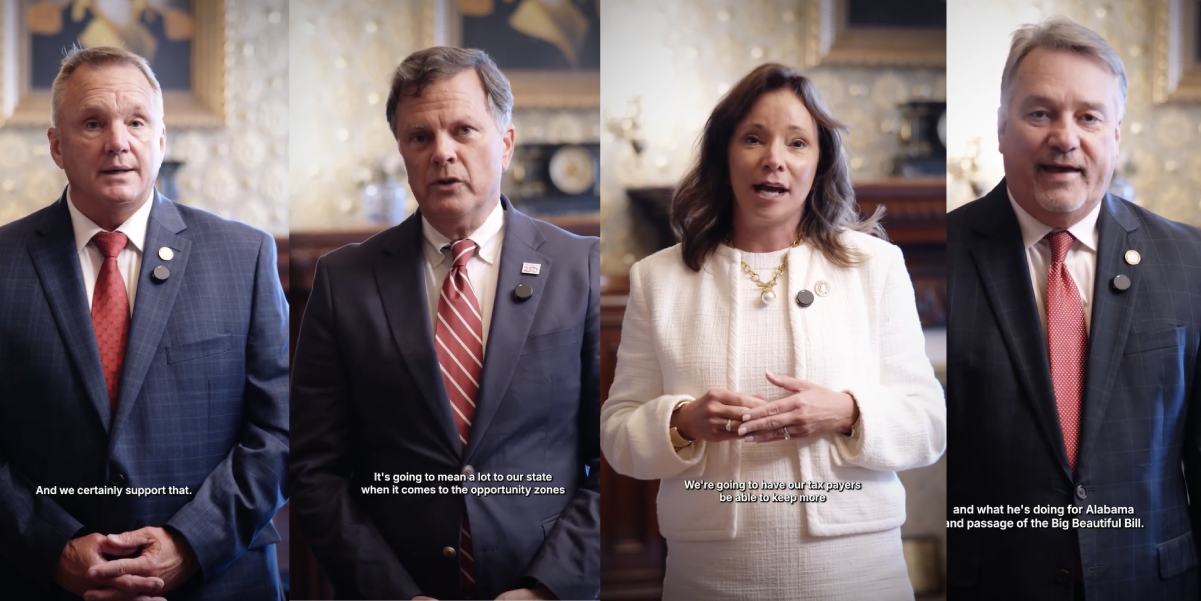 Four individuals speaking on camera in a formal setting, with subtitles indicating political discussion and support for legislature.