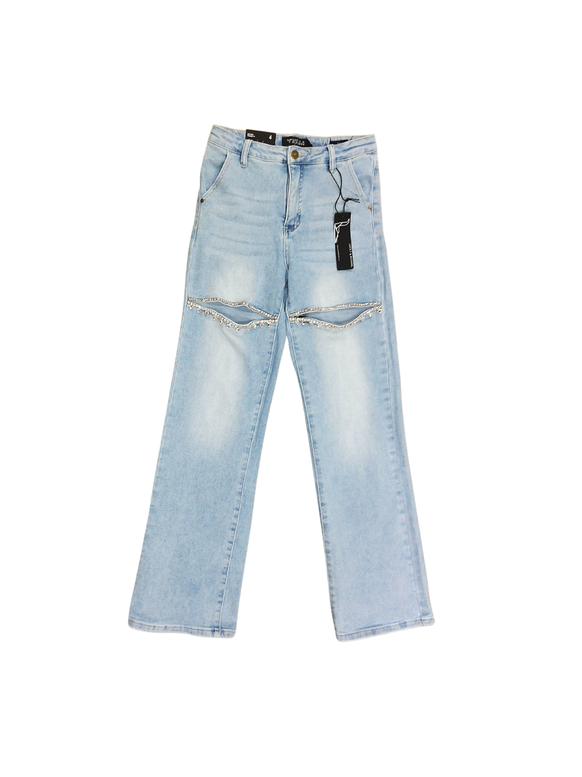 Lucky & Blessed Rhinestone Slit Jeans