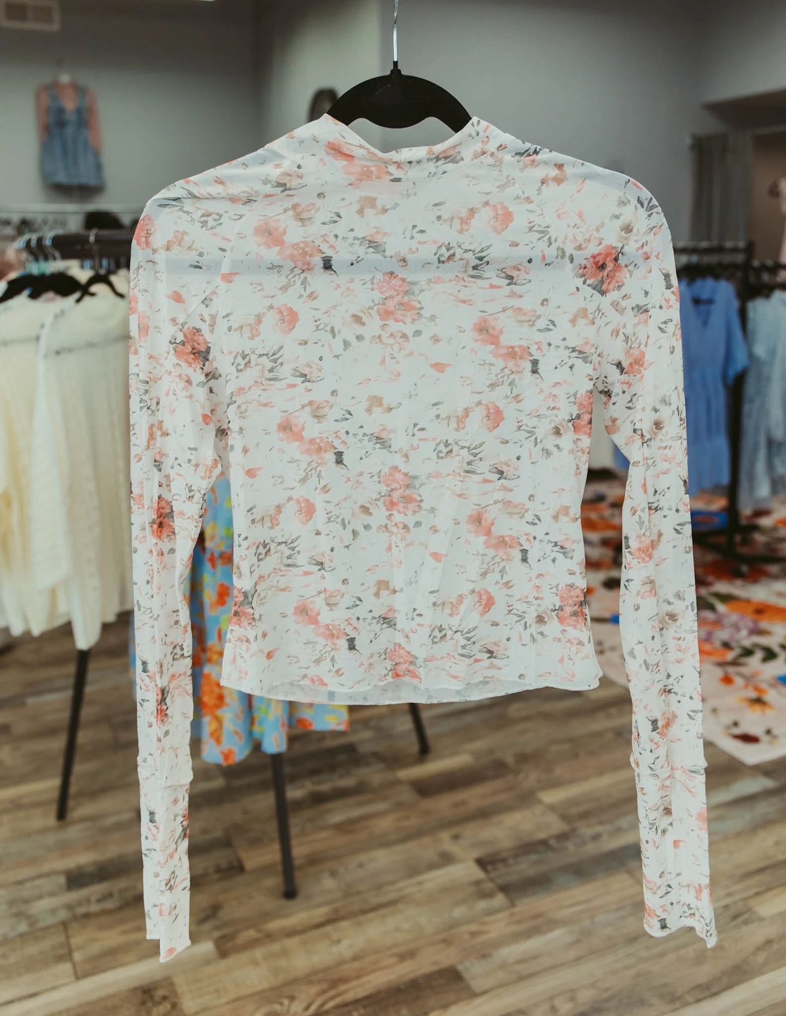 White Floral Mesh Top