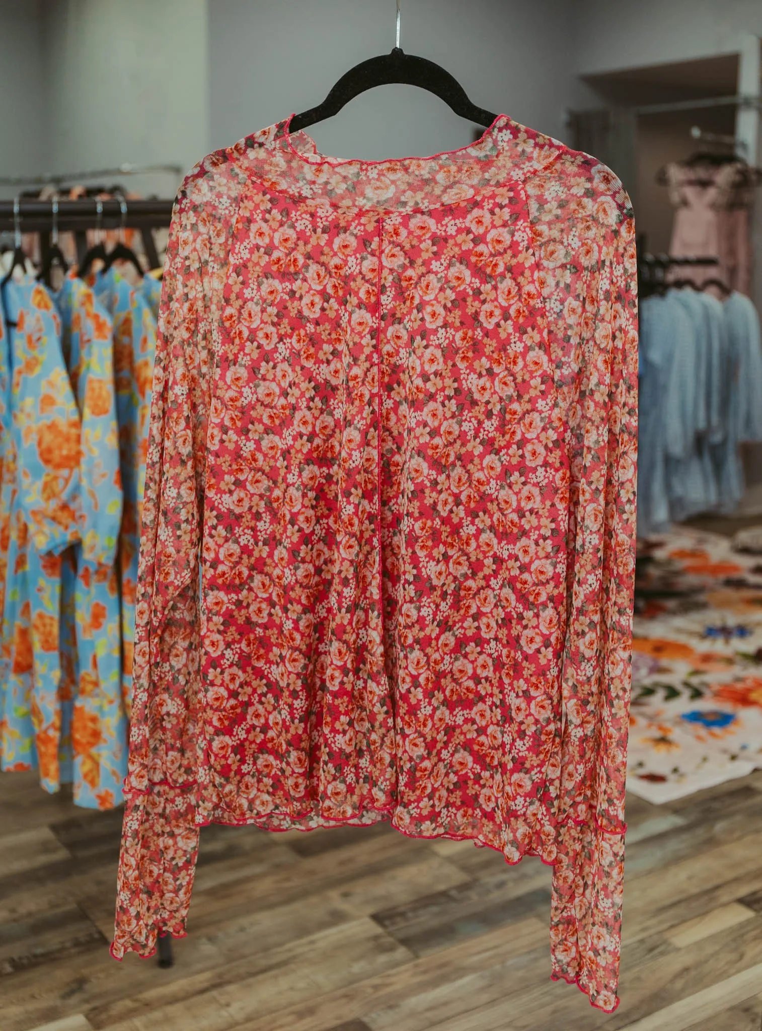 Pink Floral Mesh Top