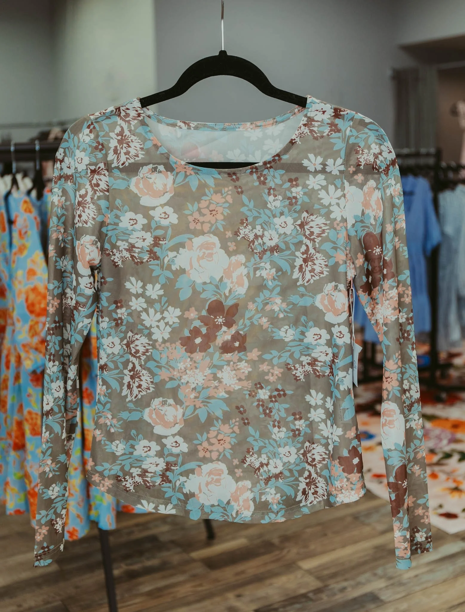 Green Floral Mesh Top